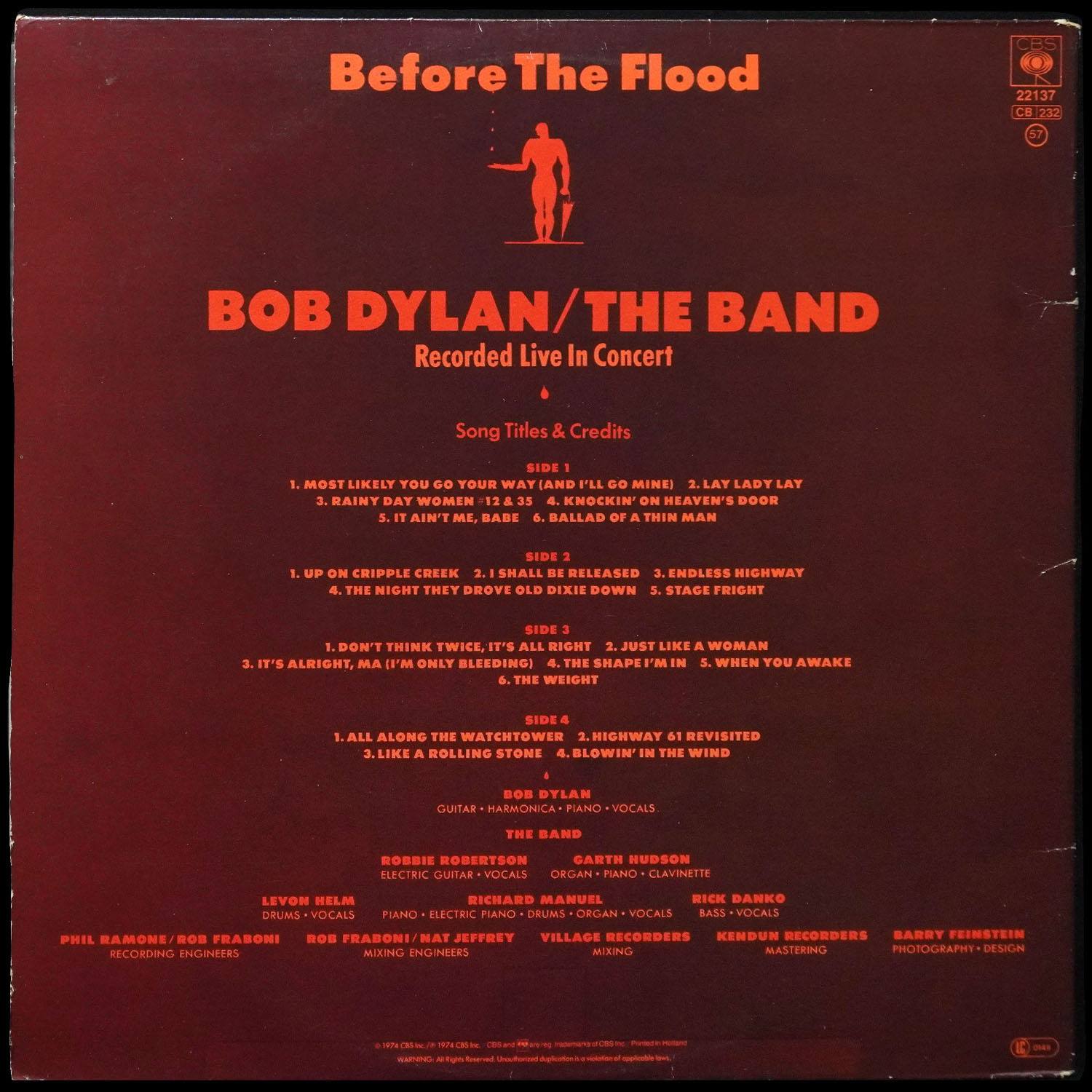 LP Bob Dylan — Before The Flood (2LP) фото 2