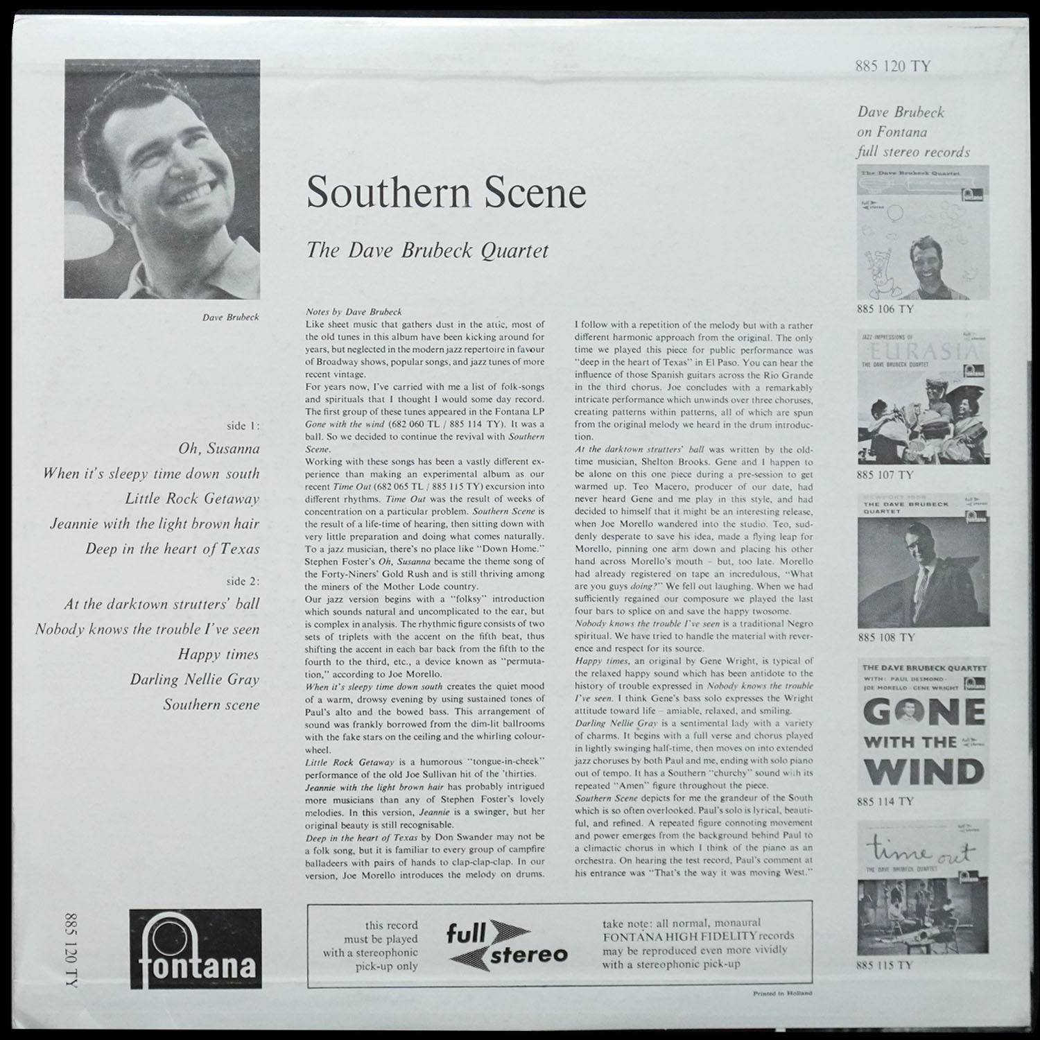 LP Dave Brubeck Quartet — Southern Scene фото 2