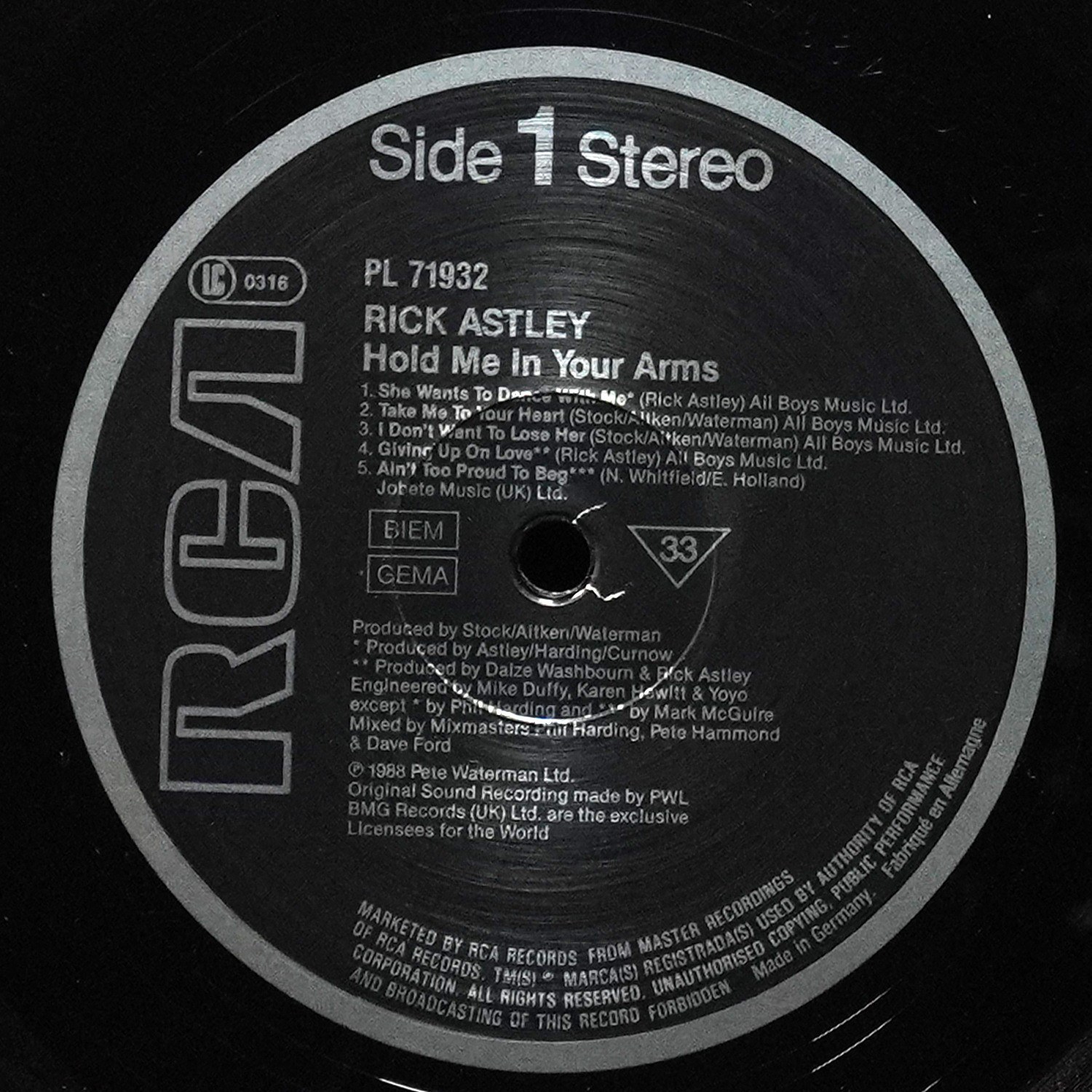LP Rick Astley — Hold Me In Your Arms фото 3