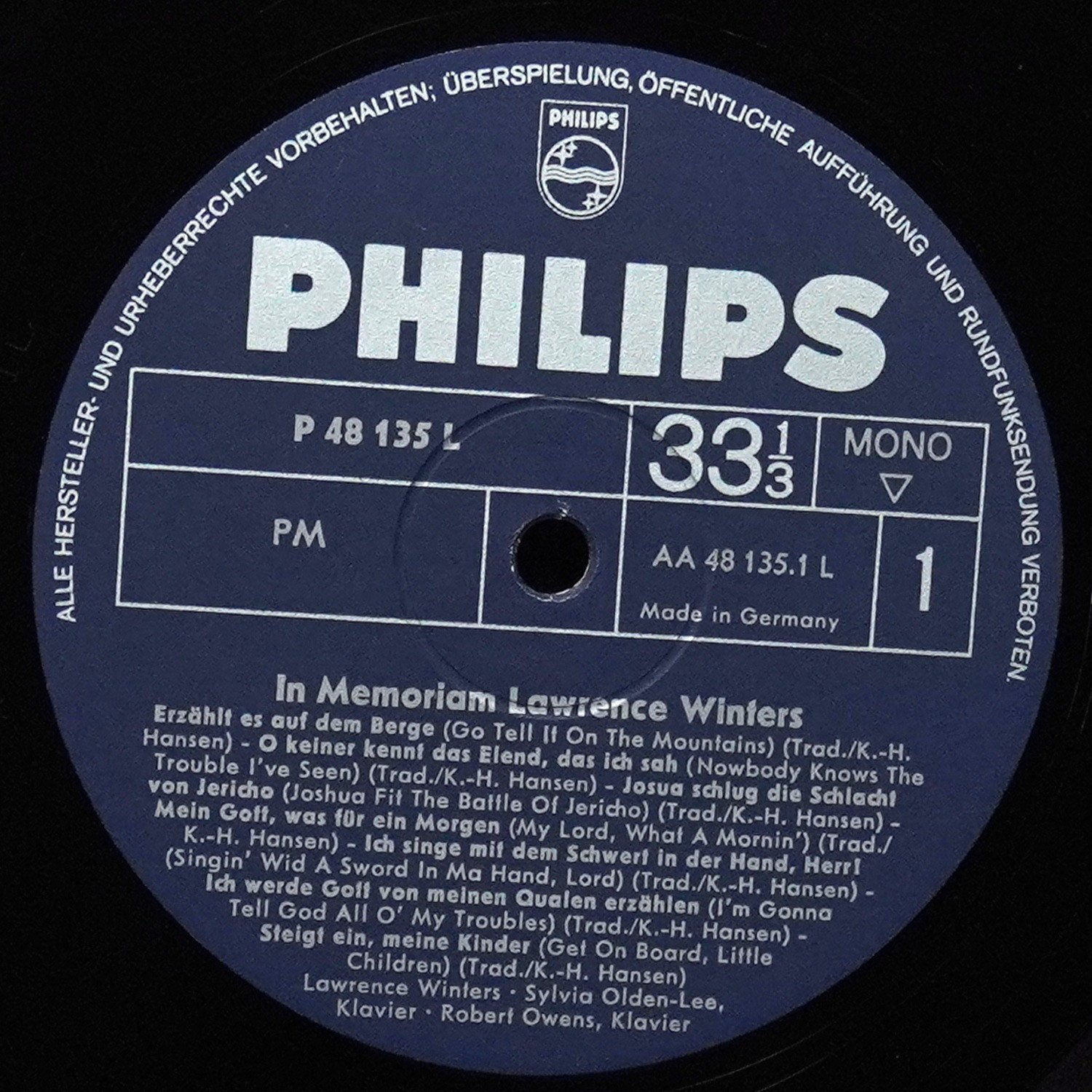LP Lawrence Winters — In Memoriam Lawrence Winters (моно) фото 2