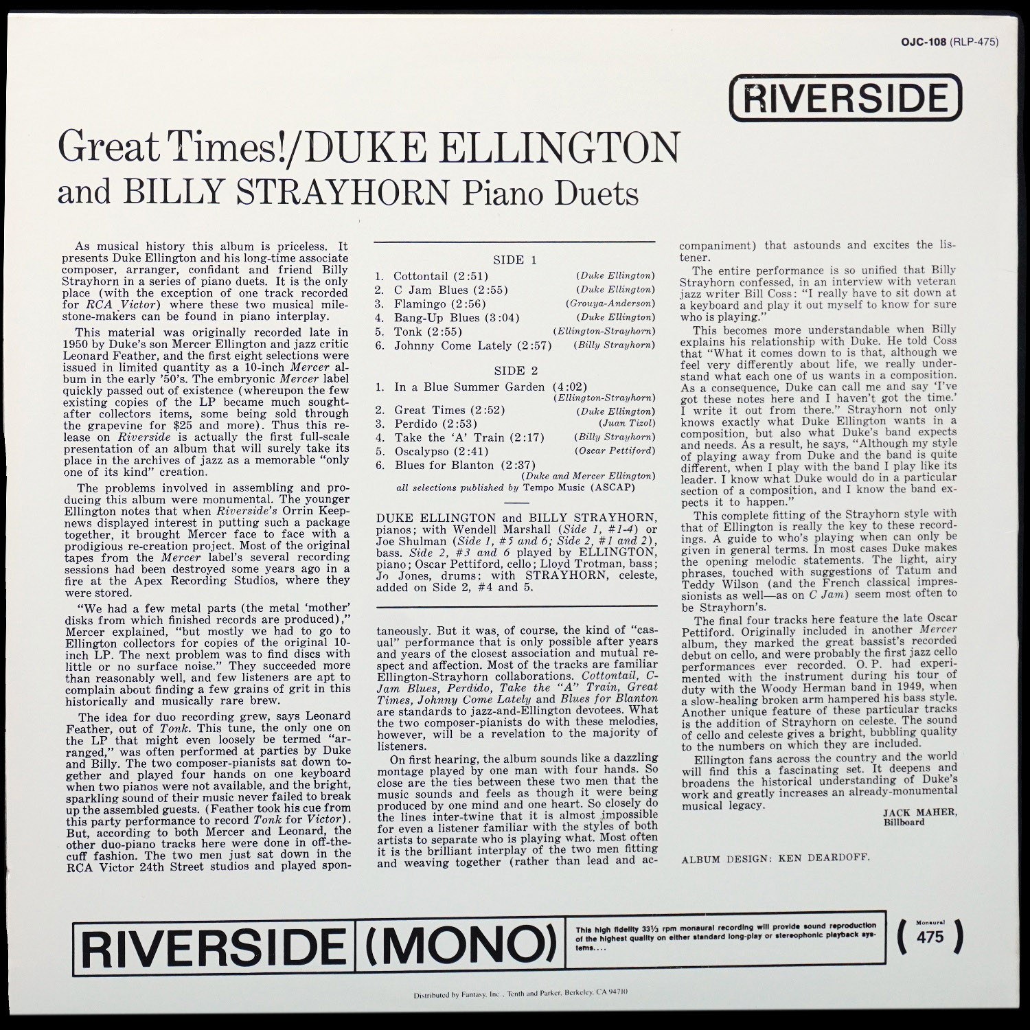 LP Duke Ellington — Piano Duets: Great Times! фото 2