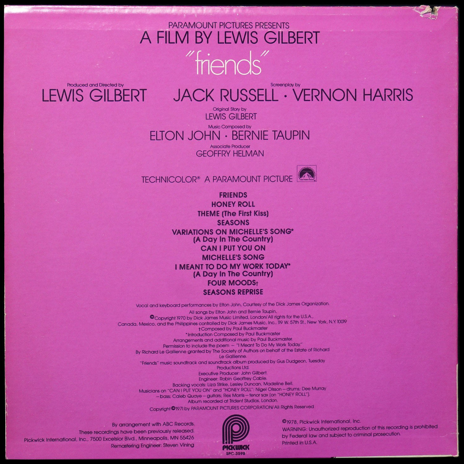 LP Elton John — Friends (Original Soundtrack Recording) фото 2