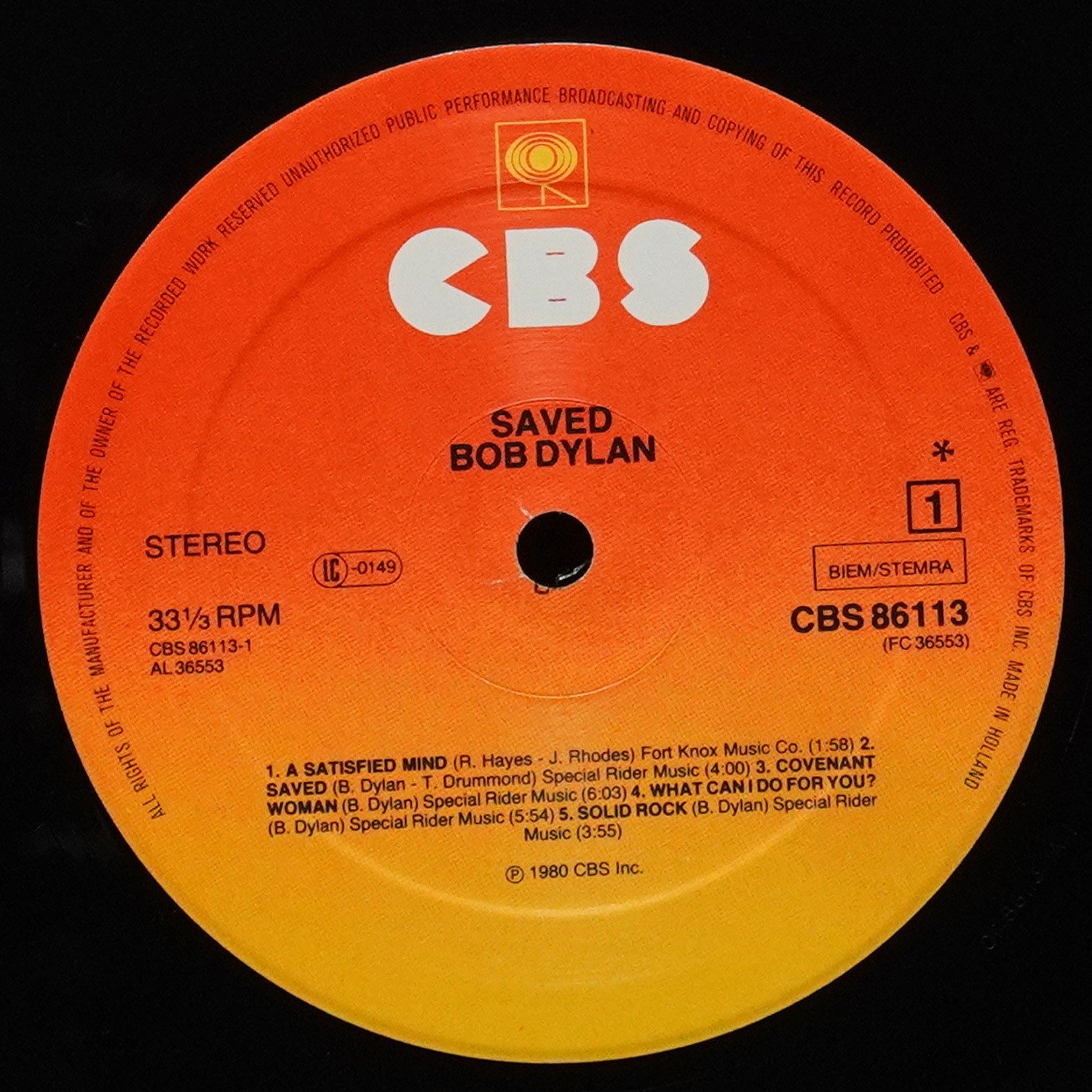 LP Bob Dylan — Saved фото 3