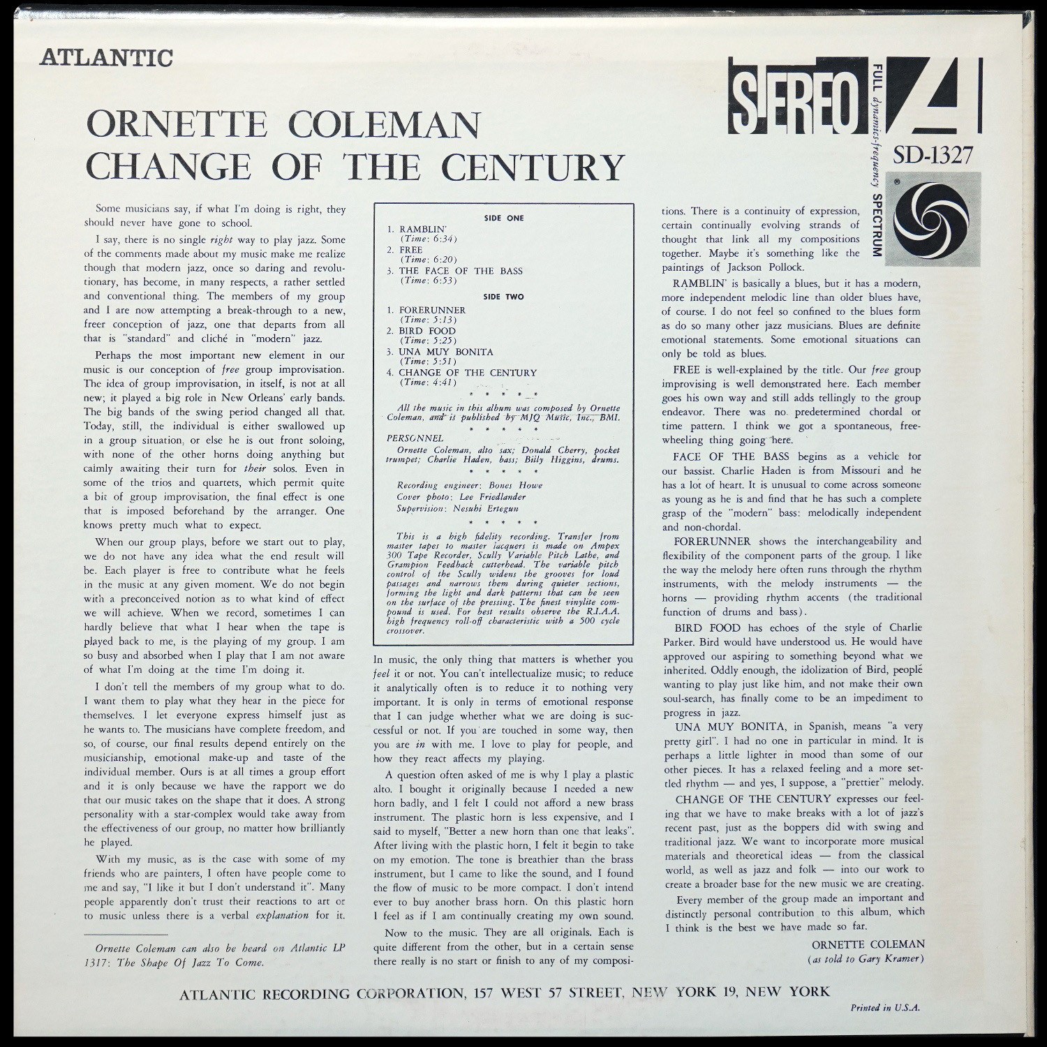 LP Ornette Coleman — Change Of The Century фото 2