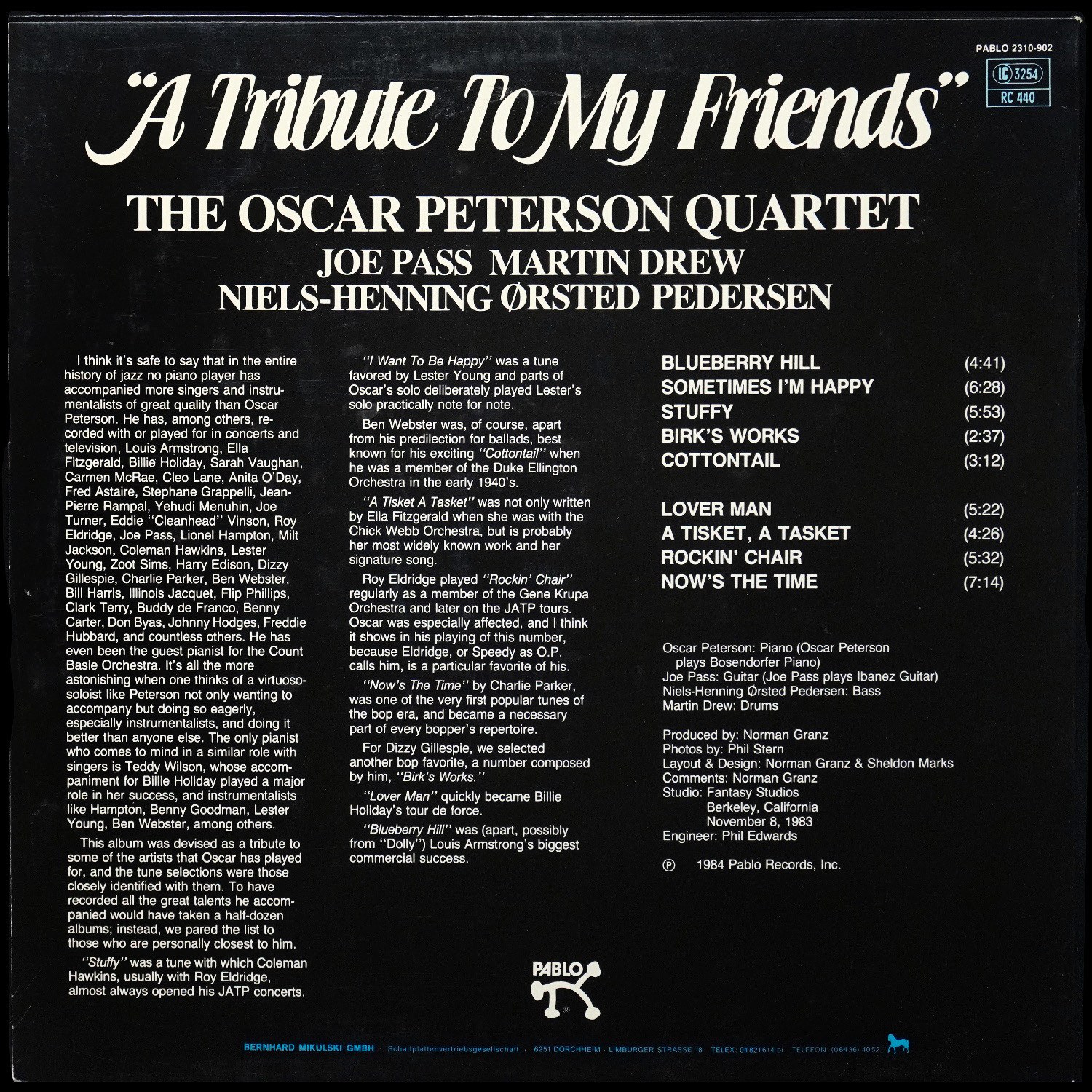 LP Oscar Peterson Quartet — A Tribute To My Friends фото 2