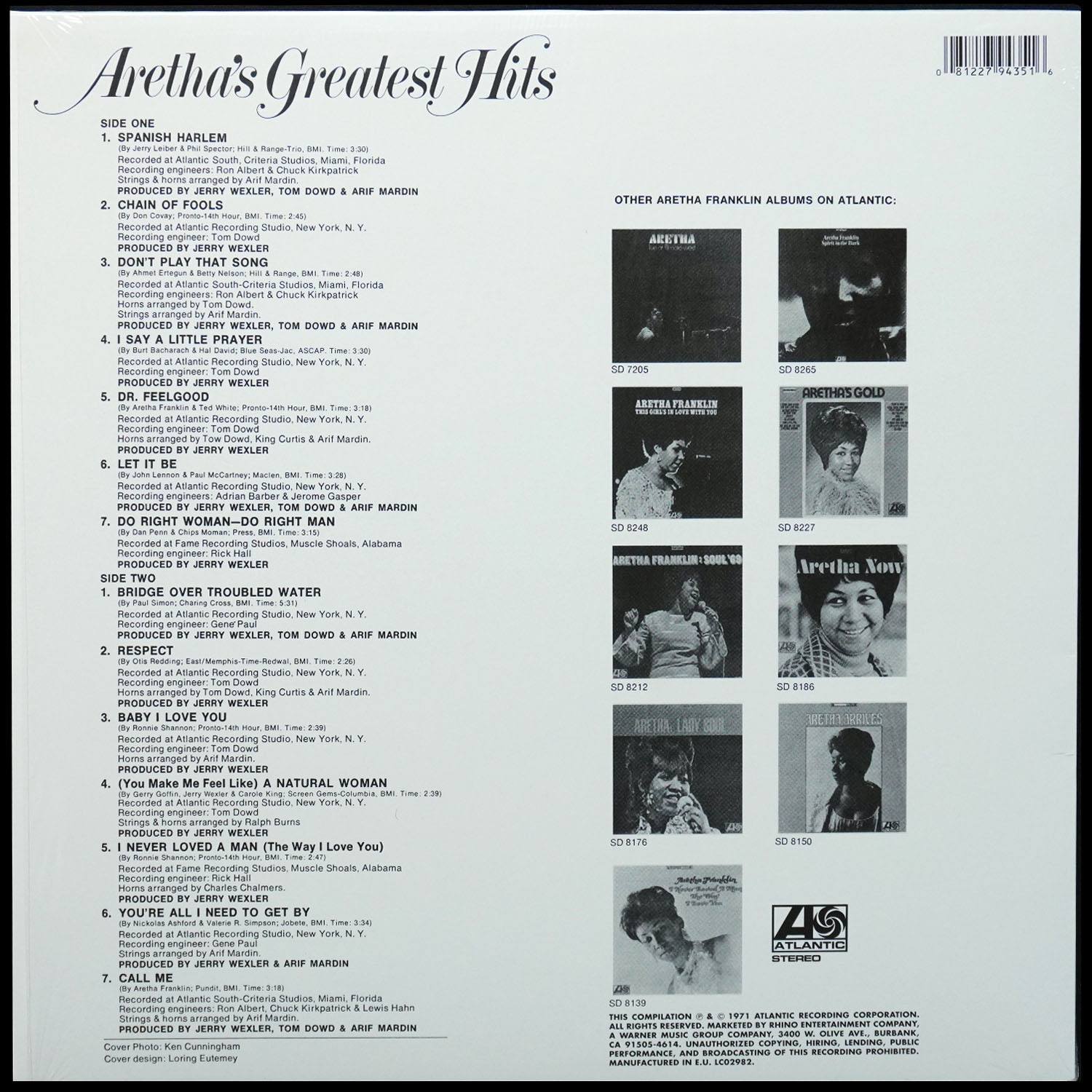 LP Aretha Franklin — Aretha's Greatest Hits фото 2