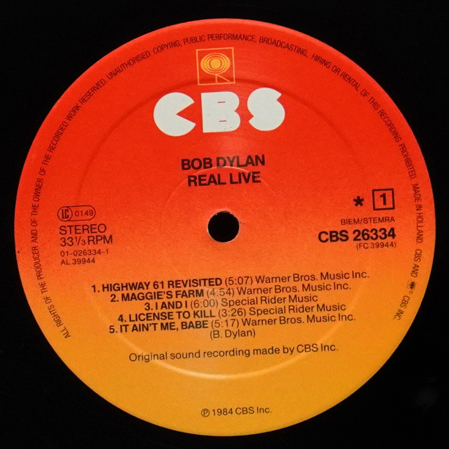 LP Bob Dylan — Real Live фото 2