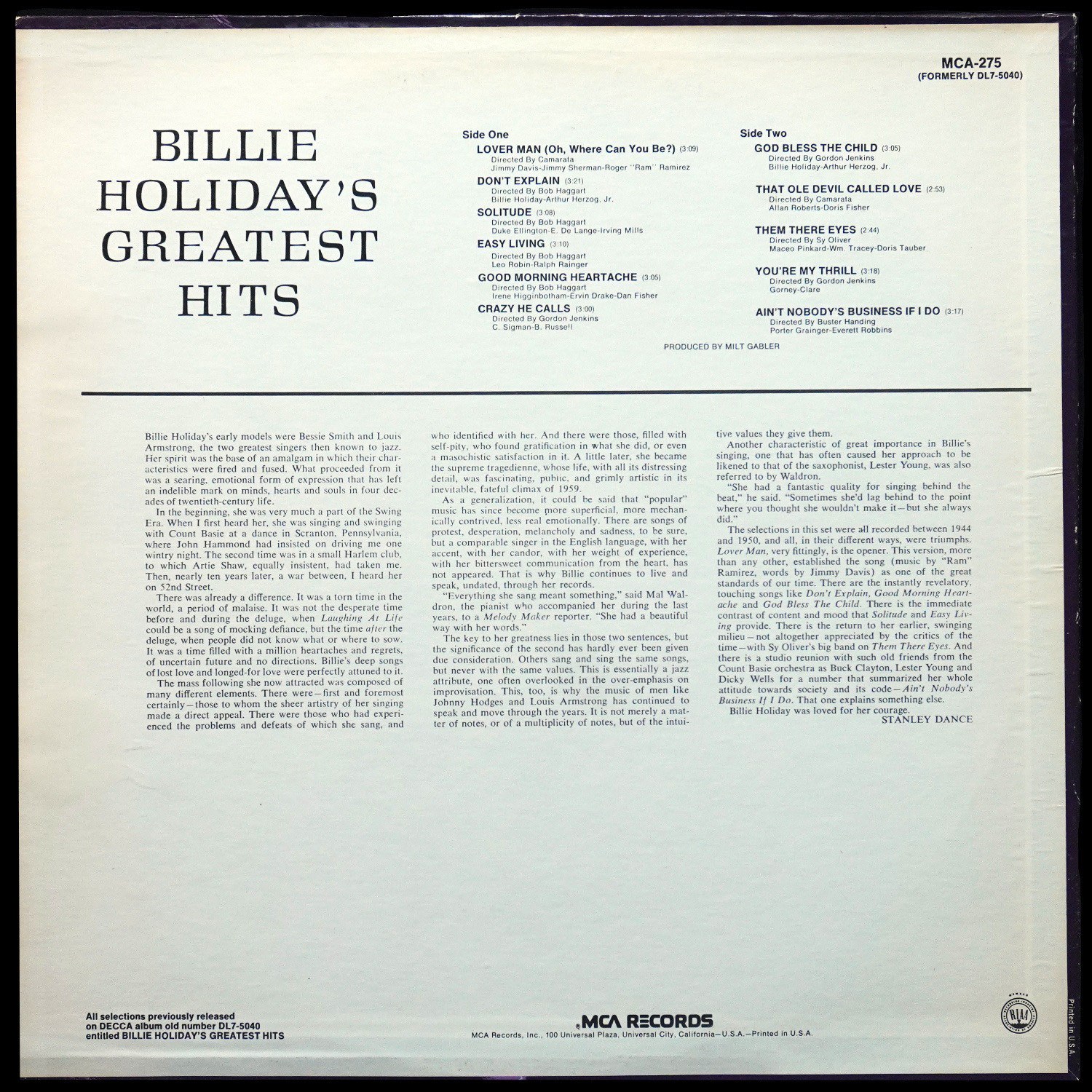 LP Billie Holiday — Billie Holiday's Greatest Hits! фото 2