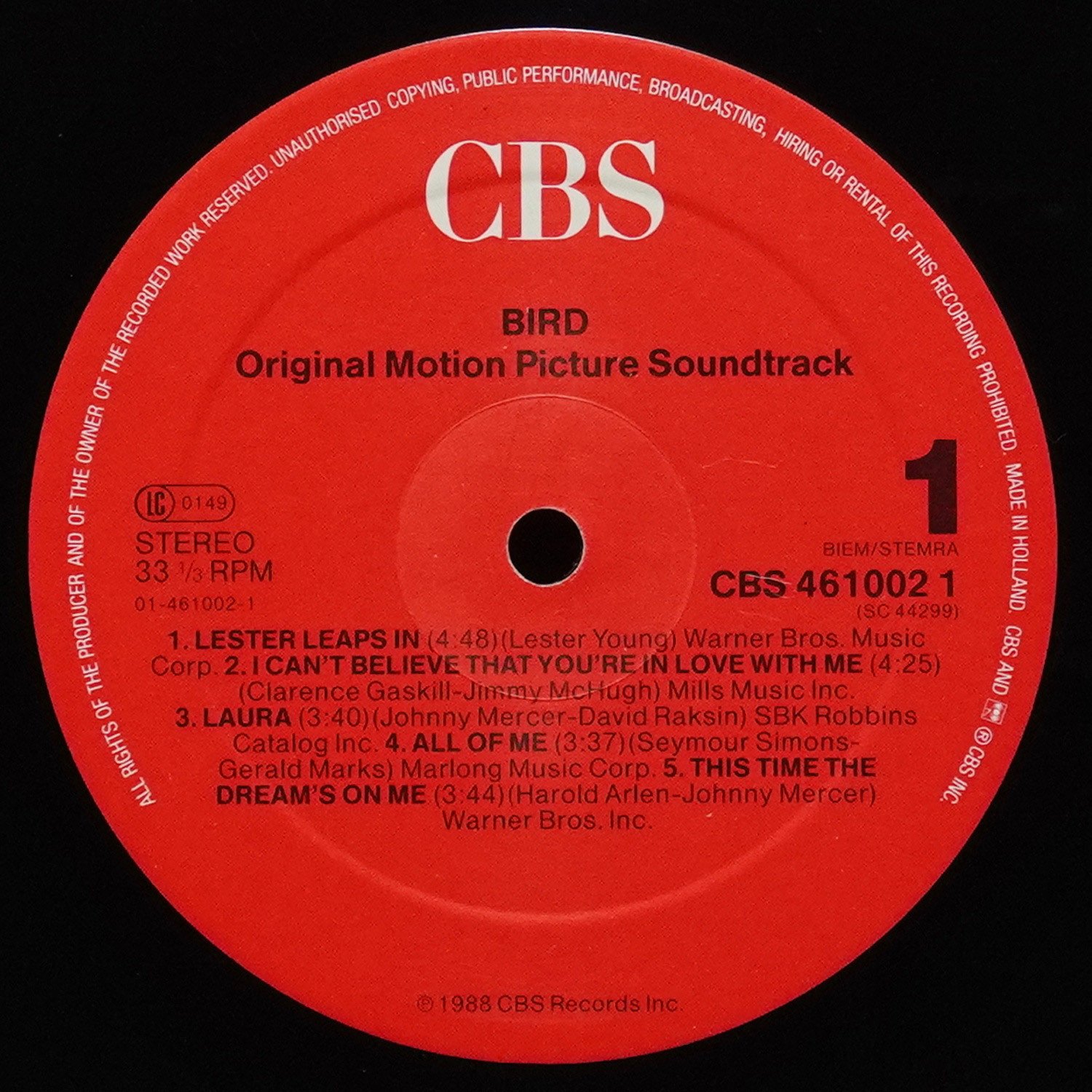 LP Charlie Parker — Bird (Original Motion Picture Soundtrack) фото 2
