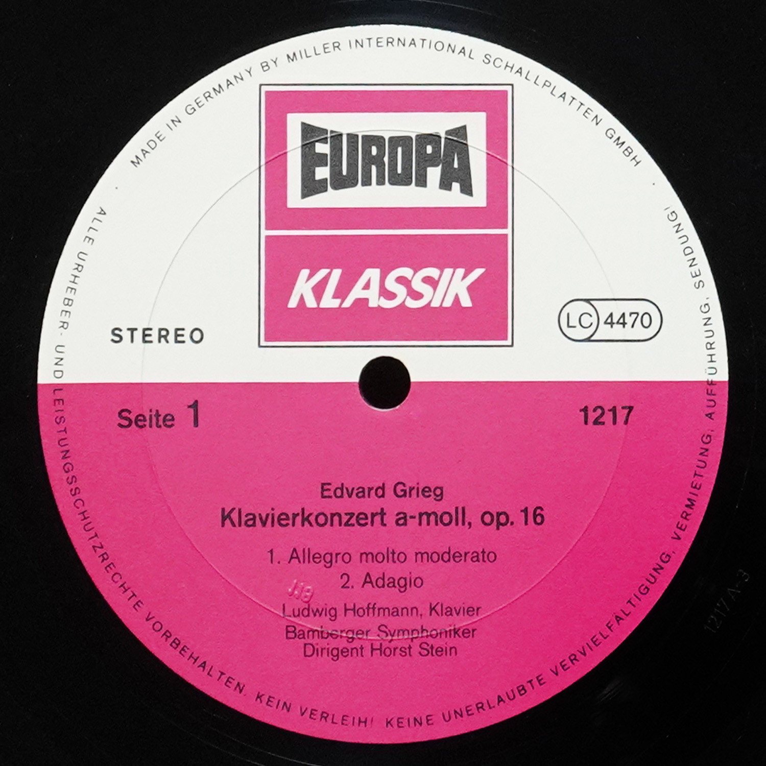 LP Horst Stein — Grieg / Chopin: Klavierkonzert A-Moll, Op. 16 / 3 Etuden Aus Op. 25 фото 2
