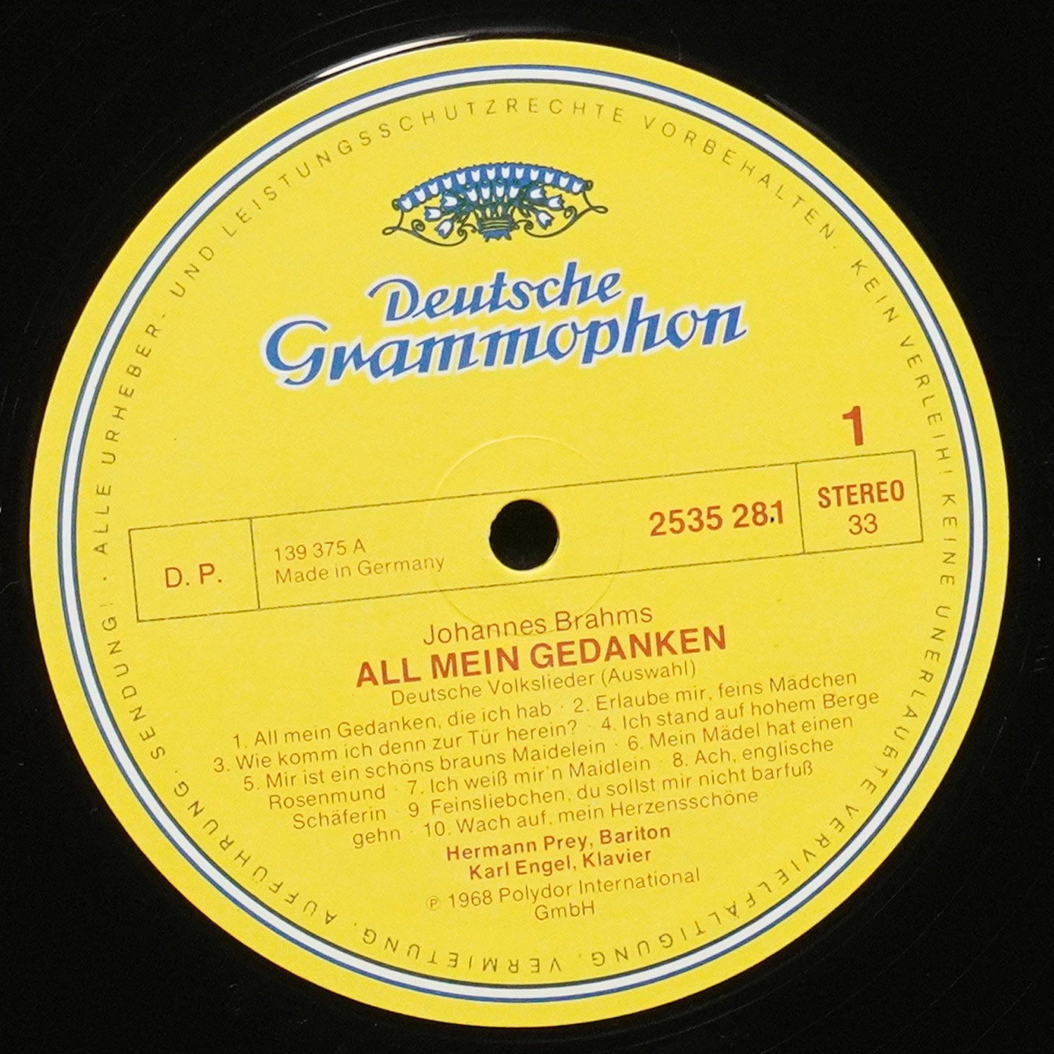 LP Hermann Prey — Brahms: All Mein Gedanken (Deutsche Volkslieder) фото 2