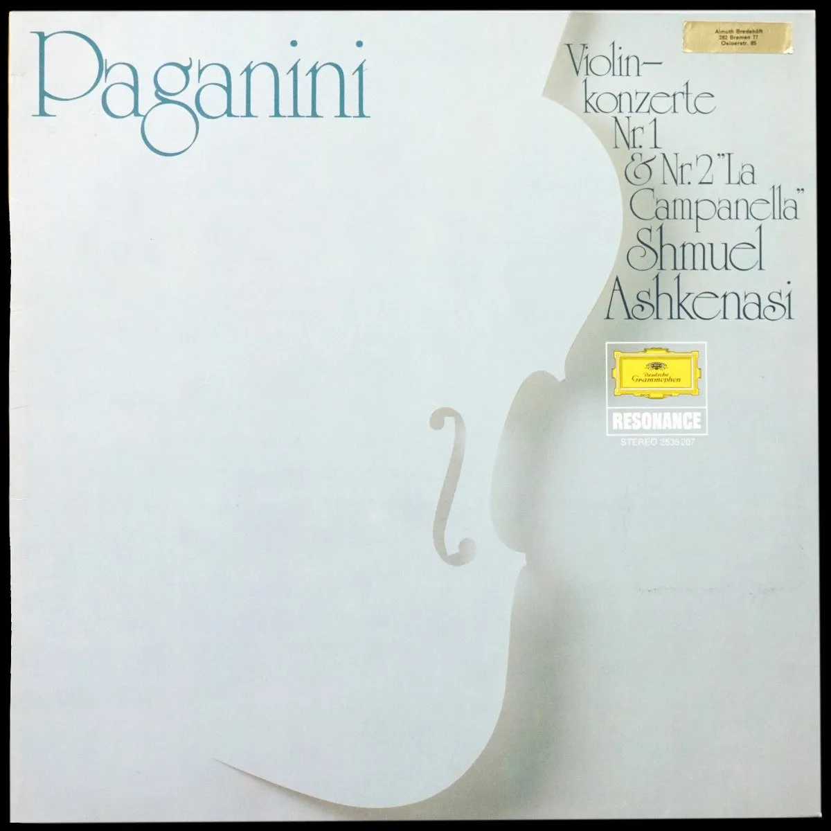 LP Shmuel Ashkenasi — Paganini: Violinkonzerte Nr. 1 & Nr. 2 "La Campanella" фото