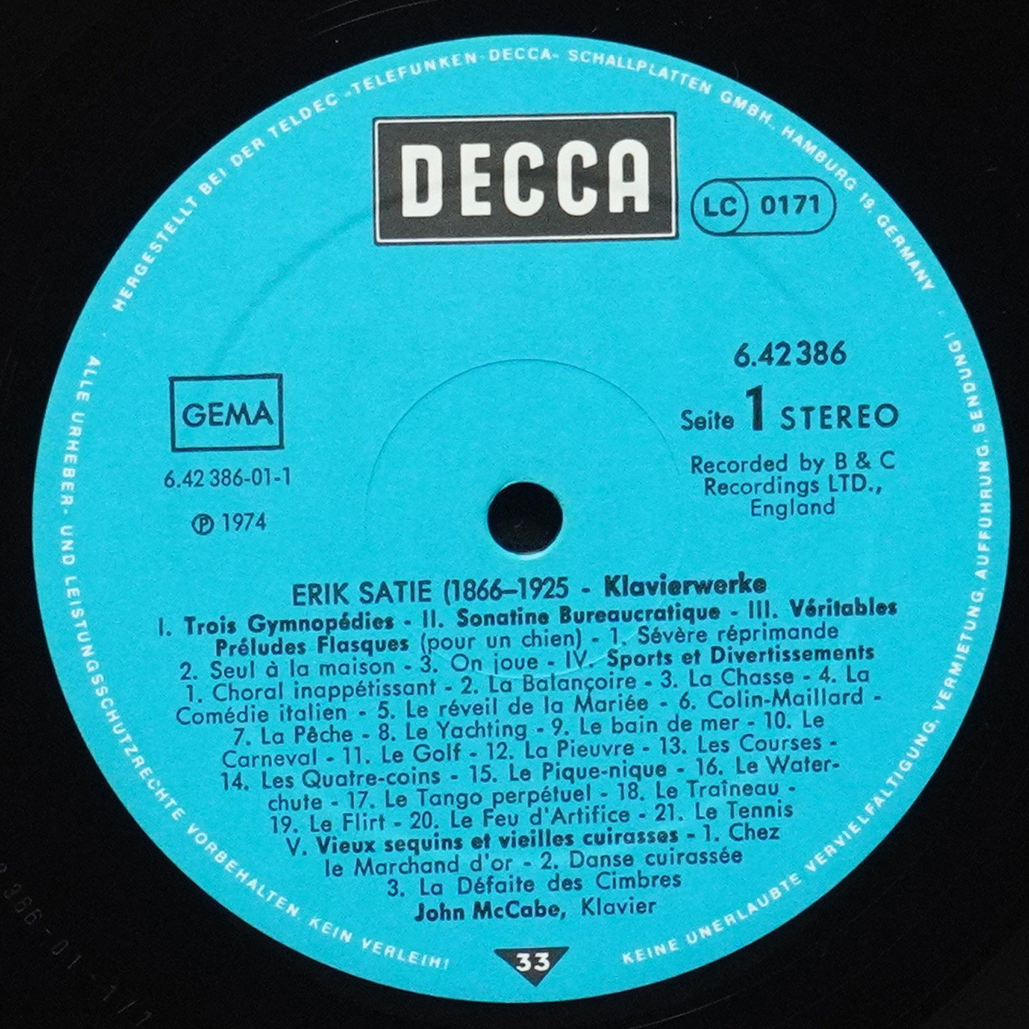 LP John McCabe — Erik Satie: Klavierwerke фото 3